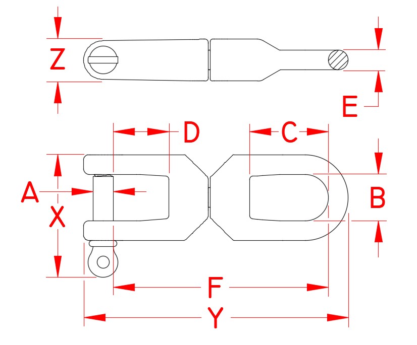 Stainless Steel Heavy Duty Eye & Jaw Swivel, S0155-HD07, S0155-HD08, S0155-HD10, S0155-HD13, Line Drawing